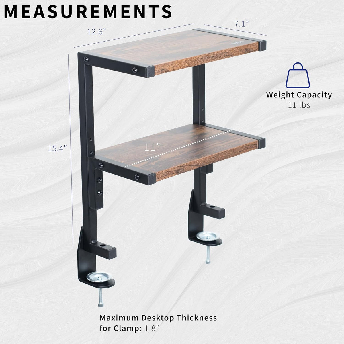 Black Clamp-on 13 inch 2-Tier Desk Shelf, STAND-SHELF2C