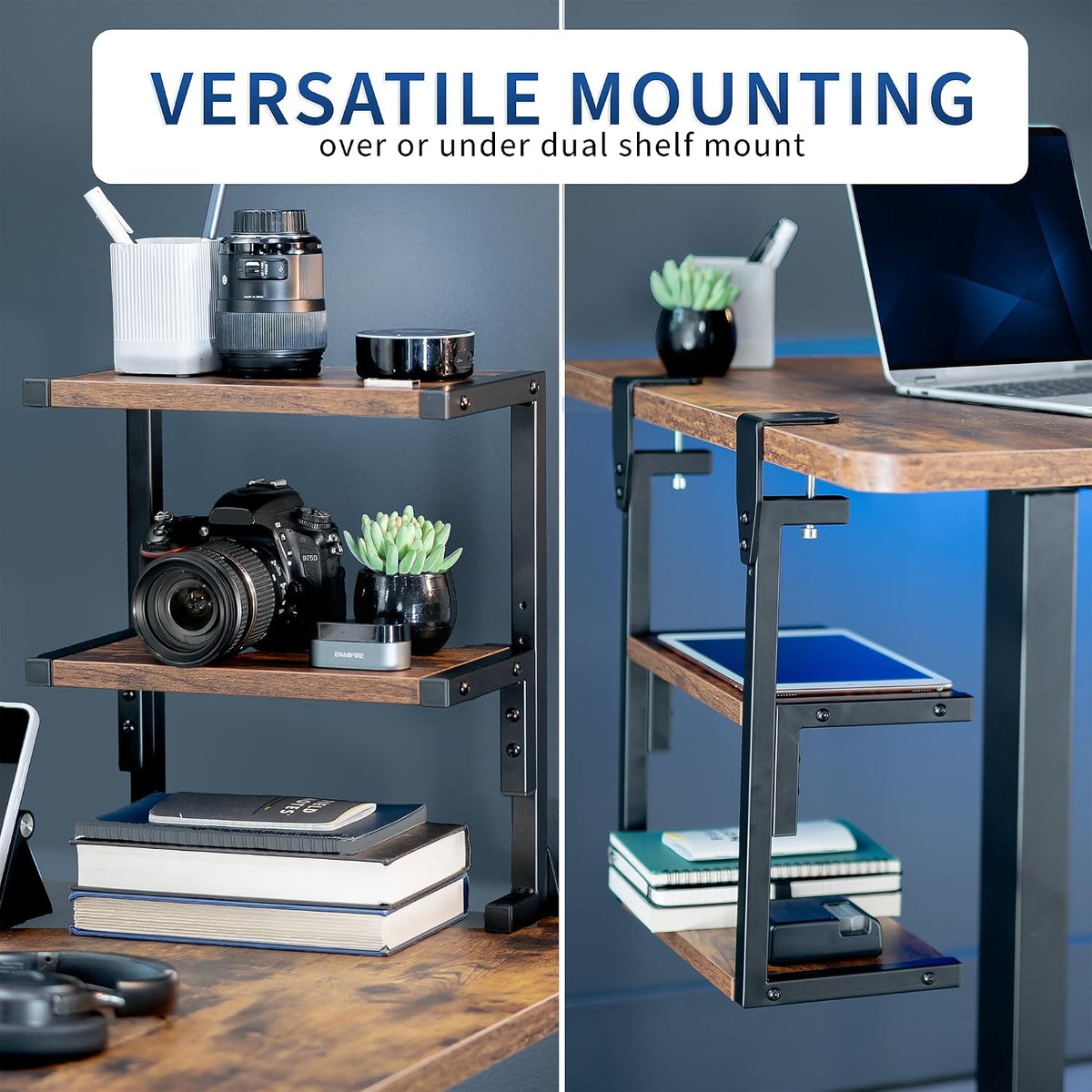 Black Clamp-on 13 inch 2-Tier Desk Shelf, STAND-SHELF2C