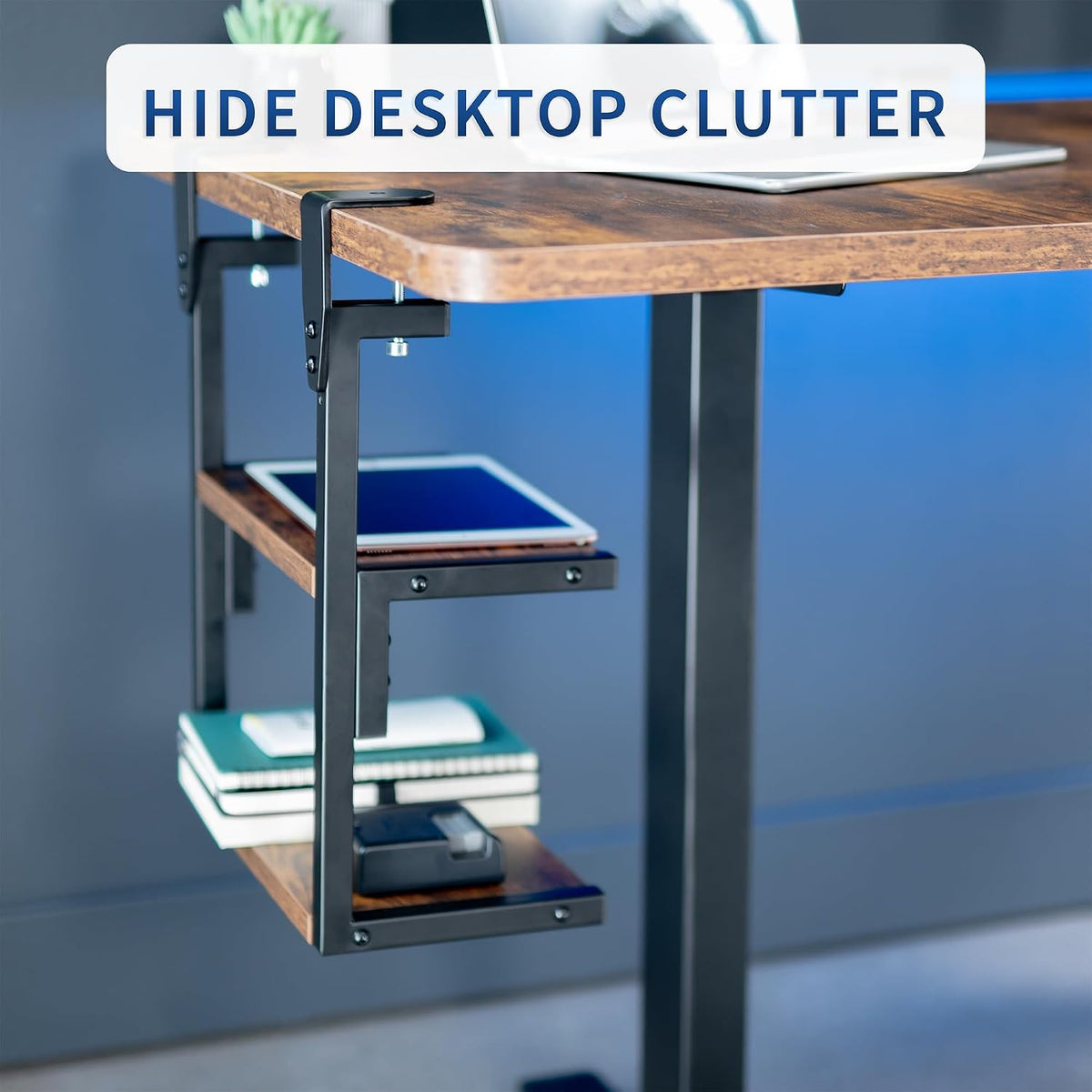 Black Clamp-on 13 inch 2-Tier Desk Shelf, STAND-SHELF2C