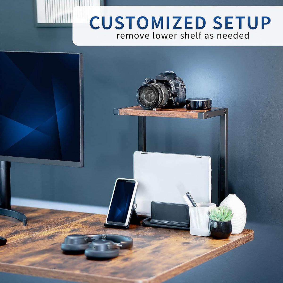 Black Clamp-on 13 inch 2-Tier Desk Shelf, STAND-SHELF2C