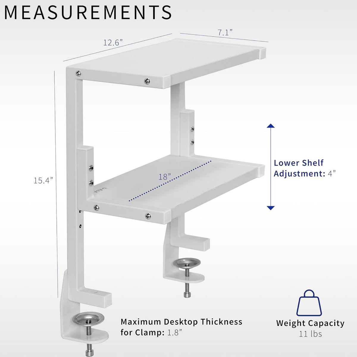 Black Clamp-on 13 inch 2-Tier Desk Shelf, STAND-SHELF2C