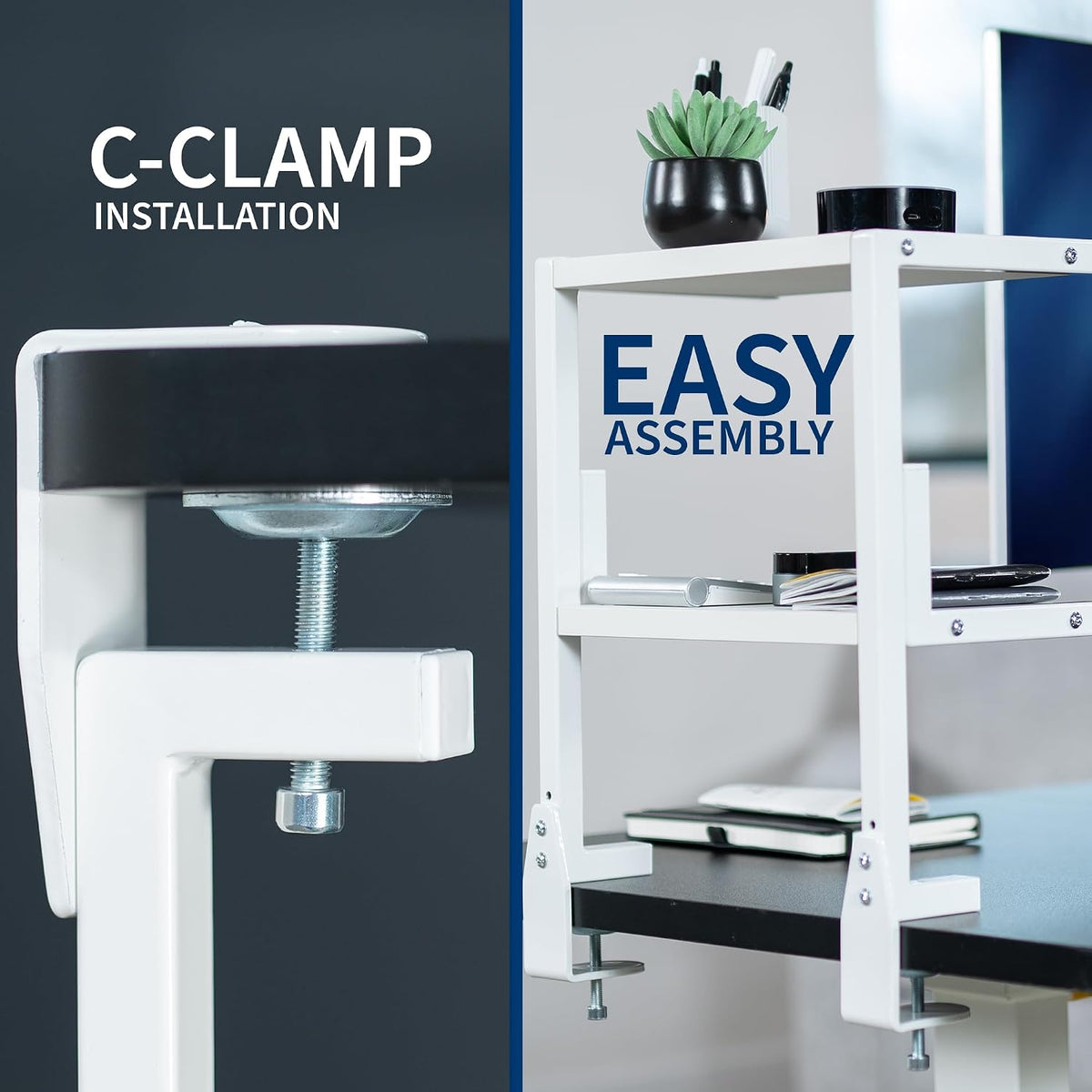 Black Clamp-on 13 inch 2-Tier Desk Shelf, STAND-SHELF2C