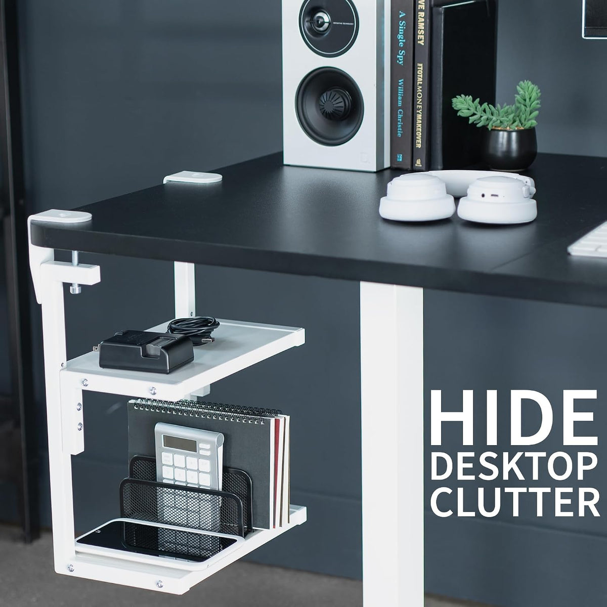 Black Clamp-on 13 inch 2-Tier Desk Shelf, STAND-SHELF2C