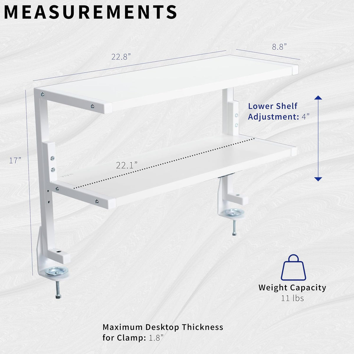 Black Clamp-on 13 inch 2-Tier Desk Shelf, STAND-SHELF2C