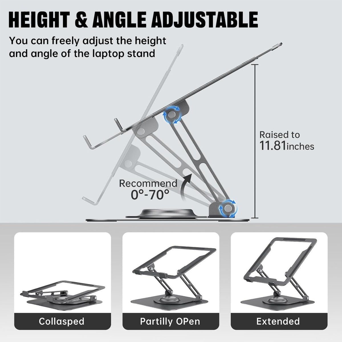 Laptop Stand for desk(360°Rotating),Aluminum laptop Riser for 10-16"Laptops