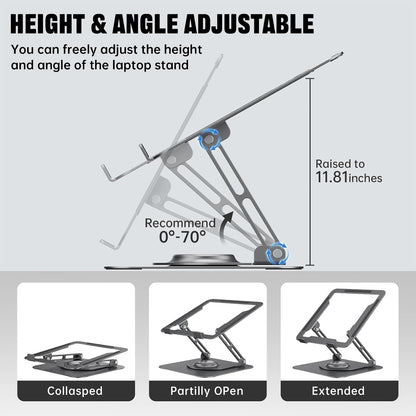 Laptop Stand for desk(360°Rotating),Aluminum laptop Riser for 10-16"Laptops