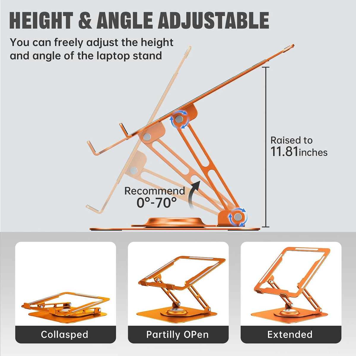 Laptop Stand for desk(360°Rotating),Aluminum laptop Riser for 10-16"Laptops