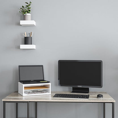 File Organizer, 2-Tier Document Paper Sorter, Stackable Wood Desk Organizer Mail Holder, Monitor Stand with Storage Shelves, White