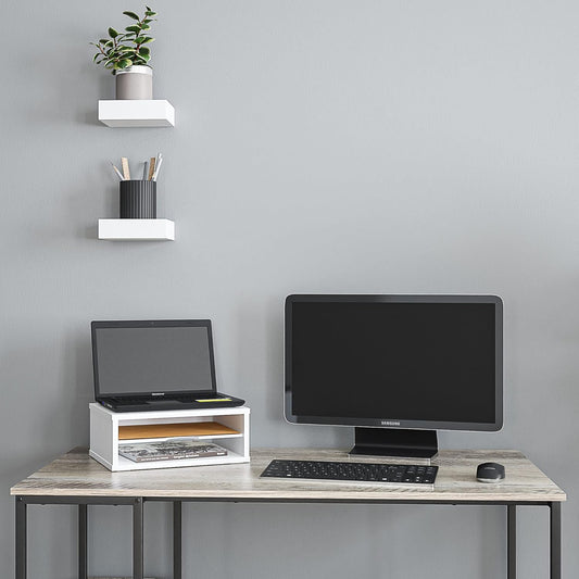 File Organizer, 2-Tier Document Paper Sorter, Stackable Wood Desk Organizer Mail Holder, Monitor Stand with Storage Shelves, White