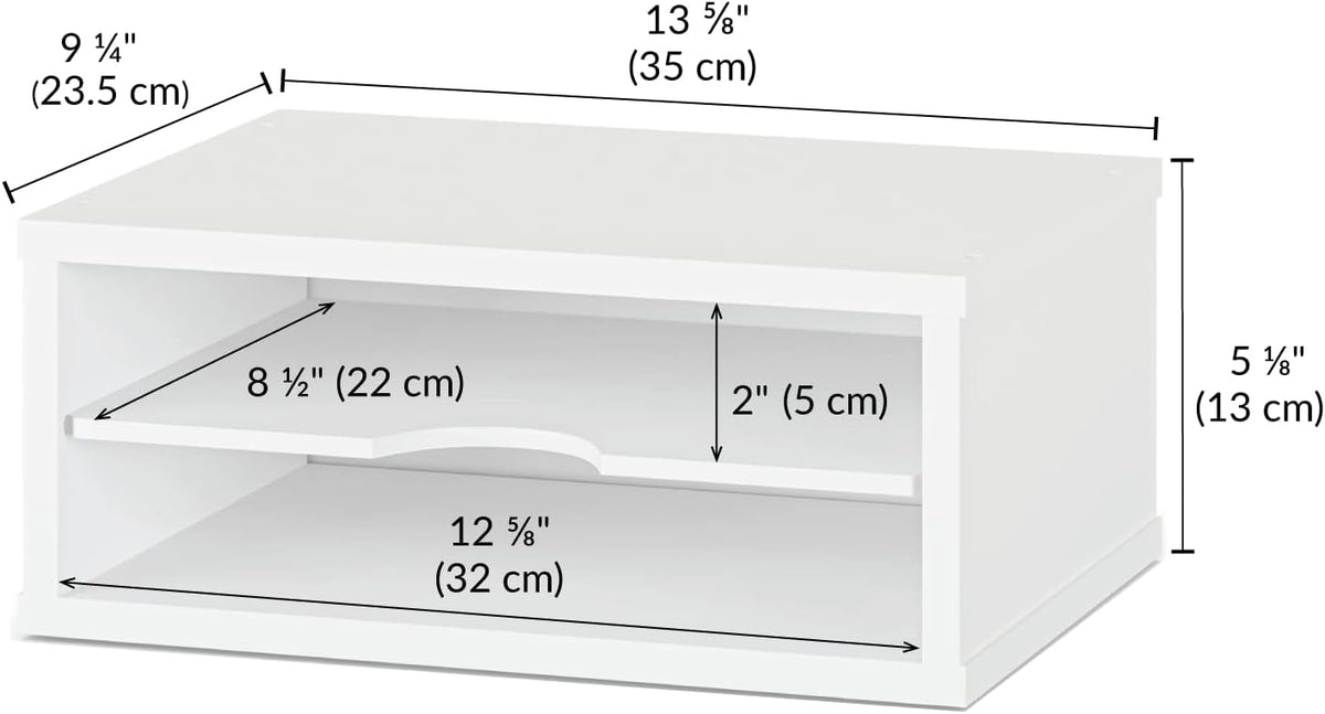 File Organizer, 2-Tier Document Paper Sorter, Stackable Wood Desk Organizer Mail Holder, Monitor Stand with Storage Shelves, White
