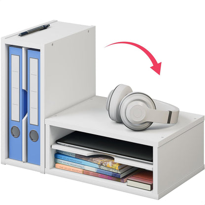 File Organizer, 2-Tier Document Paper Sorter, Stackable Wood Desk Organizer Mail Holder, Monitor Stand with Storage Shelves, White