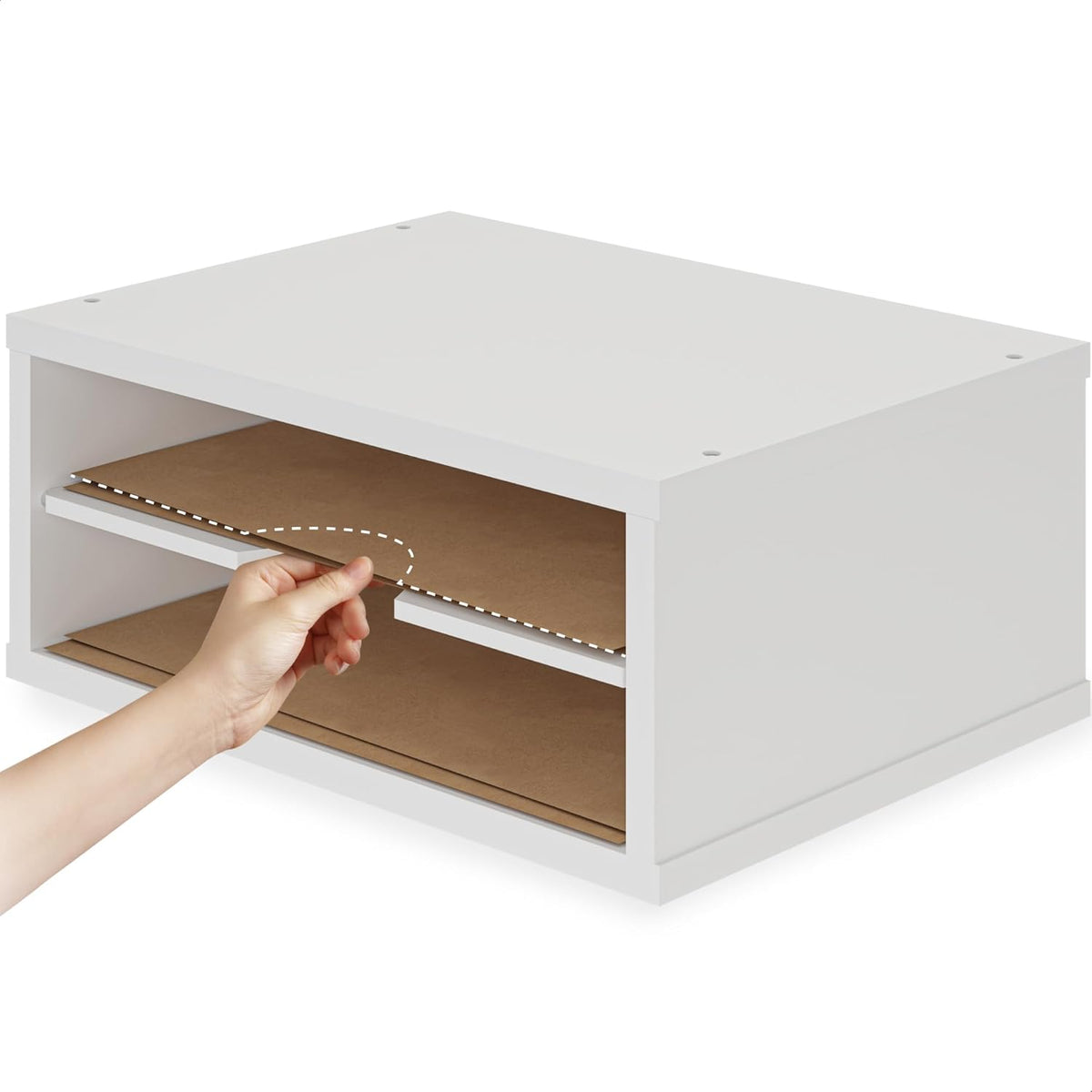 File Organizer, 2-Tier Document Paper Sorter, Stackable Wood Desk Organizer Mail Holder, Monitor Stand with Storage Shelves, White
