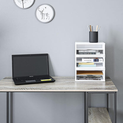 File Organizer, 2-Tier Document Paper Sorter, Stackable Wood Desk Organizer Mail Holder, Monitor Stand with Storage Shelves, White