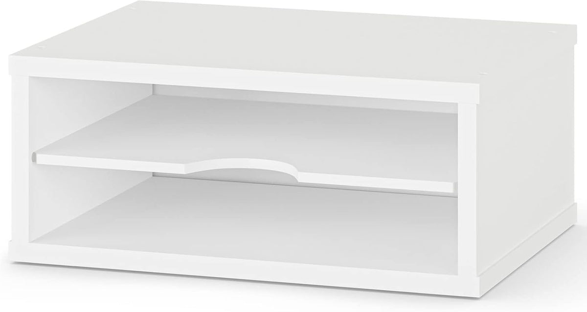 File Organizer, 2-Tier Document Paper Sorter, Stackable Wood Desk Organizer Mail Holder, Monitor Stand with Storage Shelves, White