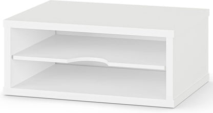 File Organizer, 2-Tier Document Paper Sorter, Stackable Wood Desk Organizer Mail Holder, Monitor Stand with Storage Shelves, White