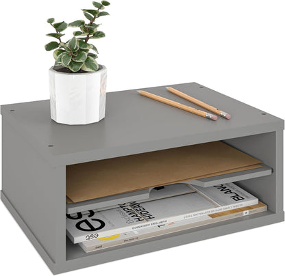 File Organizer, 2-Tier Document Paper Sorter, Stackable Wood Desk Organizer Mail Holder, Monitor Stand with Storage Shelves, White