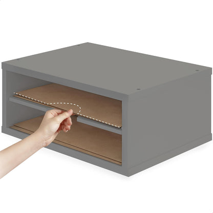 File Organizer, 2-Tier Document Paper Sorter, Stackable Wood Desk Organizer Mail Holder, Monitor Stand with Storage Shelves, White