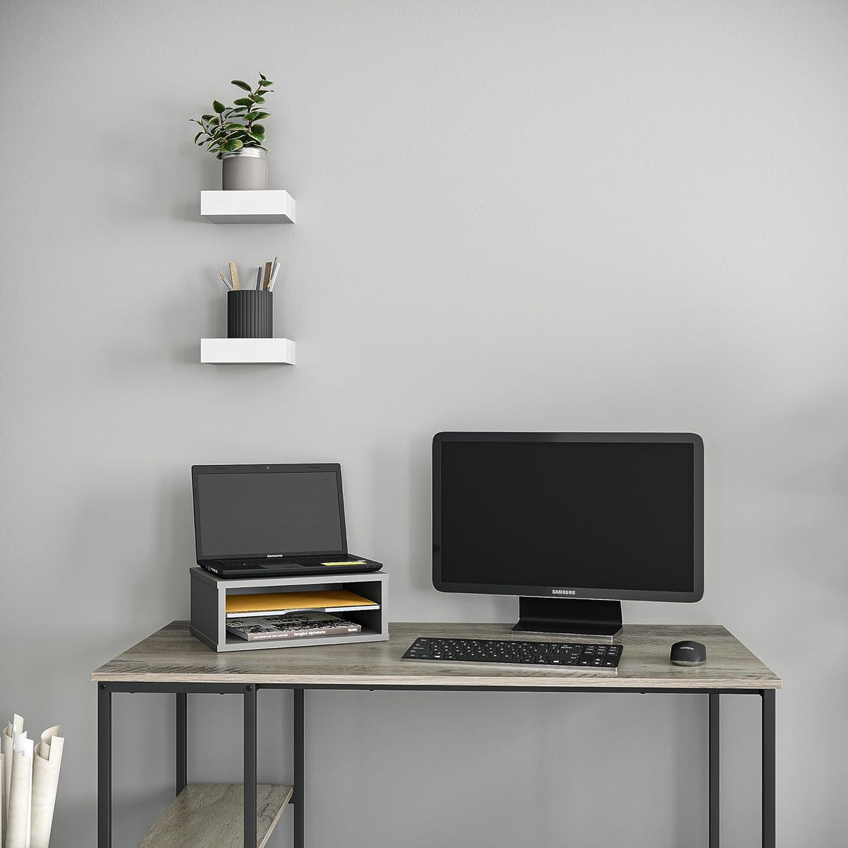 File Organizer, 2-Tier Document Paper Sorter, Stackable Wood Desk Organizer Mail Holder, Monitor Stand with Storage Shelves, White