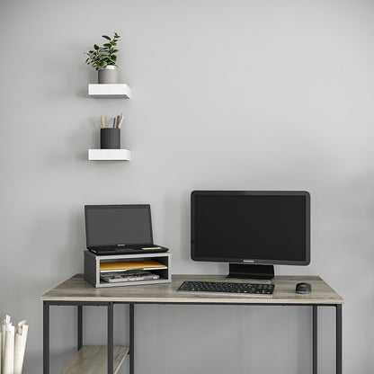 File Organizer, 2-Tier Document Paper Sorter, Stackable Wood Desk Organizer Mail Holder, Monitor Stand with Storage Shelves, White