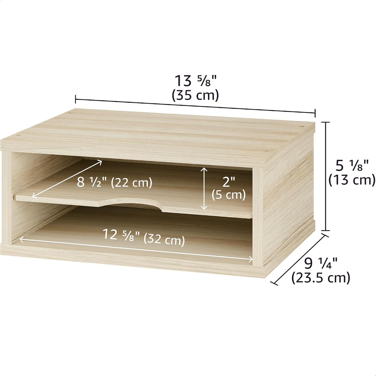 File Organizer, 2-Tier Document Paper Sorter, Stackable Wood Desk Organizer Mail Holder, Monitor Stand with Storage Shelves, White