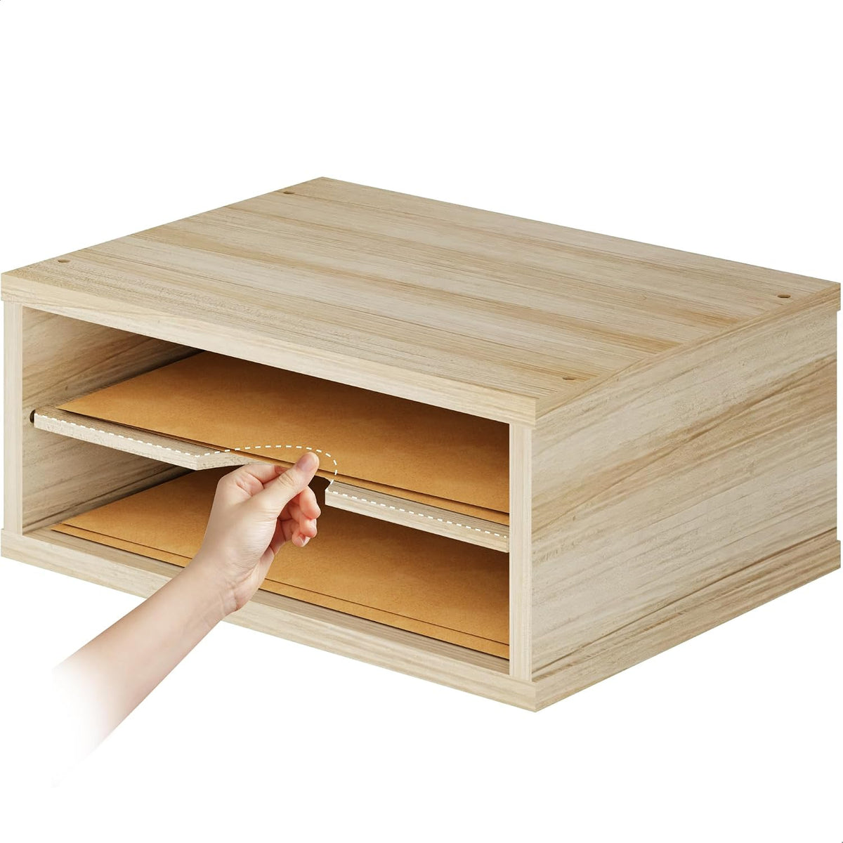 File Organizer, 2-Tier Document Paper Sorter, Stackable Wood Desk Organizer Mail Holder, Monitor Stand with Storage Shelves, White