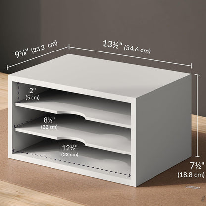 File Organizer, 2-Tier Document Paper Sorter, Stackable Wood Desk Organizer Mail Holder, Monitor Stand with Storage Shelves, White