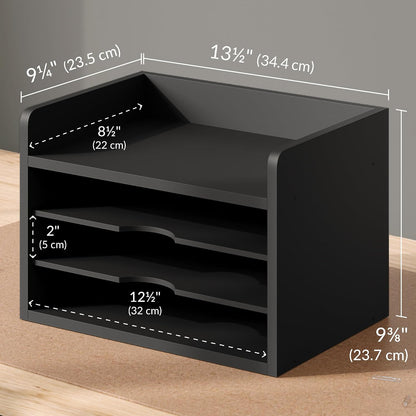 File Organizer, 2-Tier Document Paper Sorter, Stackable Wood Desk Organizer Mail Holder, Monitor Stand with Storage Shelves, White