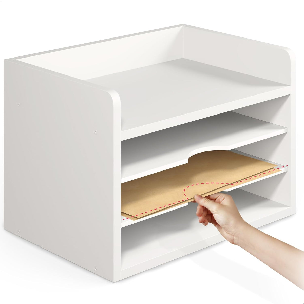 File Organizer, 2-Tier Document Paper Sorter, Stackable Wood Desk Organizer Mail Holder, Monitor Stand with Storage Shelves, White