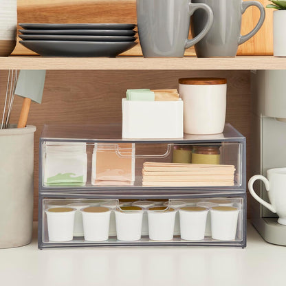 STAX Plastic Stackable Organizer Drawers (Set of 2) Clear | 12.5" Wide | Set Includes Two Open Drawer | Organize Office Desk Accessories & Sort Paper | Made in USA