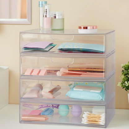 STAX Plastic Stackable Organizer Drawers (Set of 2) Clear | 12.5" Wide | Set Includes Two Open Drawer | Organize Office Desk Accessories & Sort Paper | Made in USA