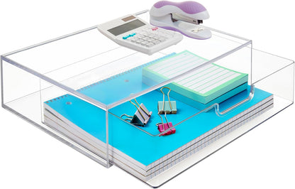 STAX Plastic Stackable Organizer Drawers (Set of 2) Clear | 12.5" Wide | Set Includes Two Open Drawer | Organize Office Desk Accessories & Sort Paper | Made in USA