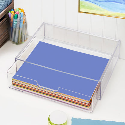 STAX Plastic Stackable Organizer Drawers (Set of 2) Clear | 12.5" Wide | Set Includes Two Open Drawer | Organize Office Desk Accessories & Sort Paper | Made in USA