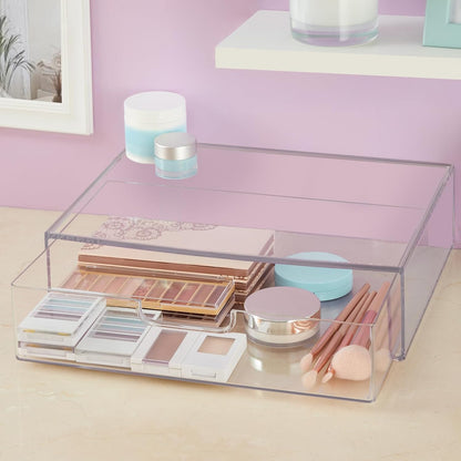STAX Plastic Stackable Organizer Drawers (Set of 2) Clear | 12.5" Wide | Set Includes Two Open Drawer | Organize Office Desk Accessories & Sort Paper | Made in USA