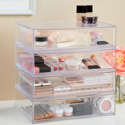 STAX Plastic Stackable Organizer Drawers (Set of 2) Clear | 12.5" Wide | Set Includes Two Open Drawer | Organize Office Desk Accessories & Sort Paper | Made in USA