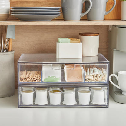 STAX Plastic Stackable Organizer Drawers (Set of 2) Clear | 12.5" Wide | Set Includes Two Open Drawer | Organize Office Desk Accessories & Sort Paper | Made in USA