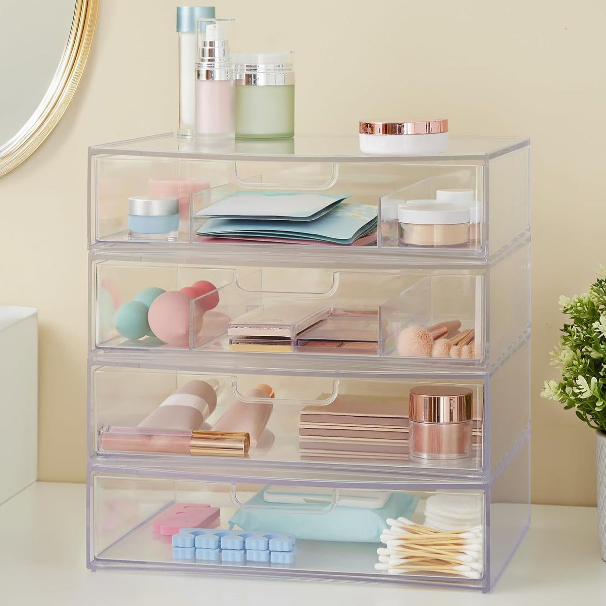 STAX Plastic Stackable Organizer Drawers (Set of 2) Clear | 12.5" Wide | Set Includes Two Open Drawer | Organize Office Desk Accessories & Sort Paper | Made in USA