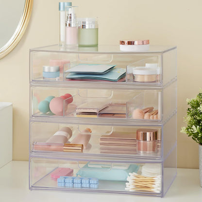 STAX Plastic Stackable Organizer Drawers (Set of 2) Clear | 12.5" Wide | Set Includes Two Open Drawer | Organize Office Desk Accessories & Sort Paper | Made in USA
