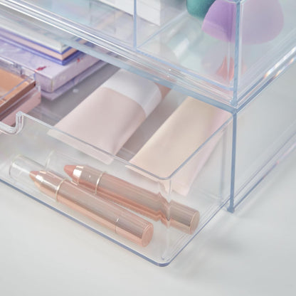 STAX Plastic Stackable Organizer Drawers (Set of 2) Clear | 12.5" Wide | Set Includes Two Open Drawer | Organize Office Desk Accessories & Sort Paper | Made in USA