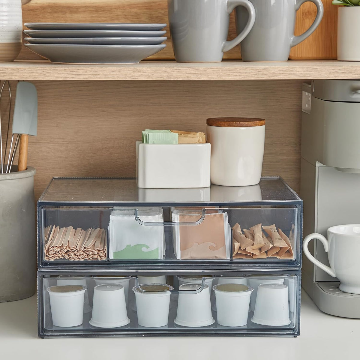 STAX Plastic Stackable Organizer Drawers (Set of 2) Clear | 12.5" Wide | Set Includes Two Open Drawer | Organize Office Desk Accessories & Sort Paper | Made in USA