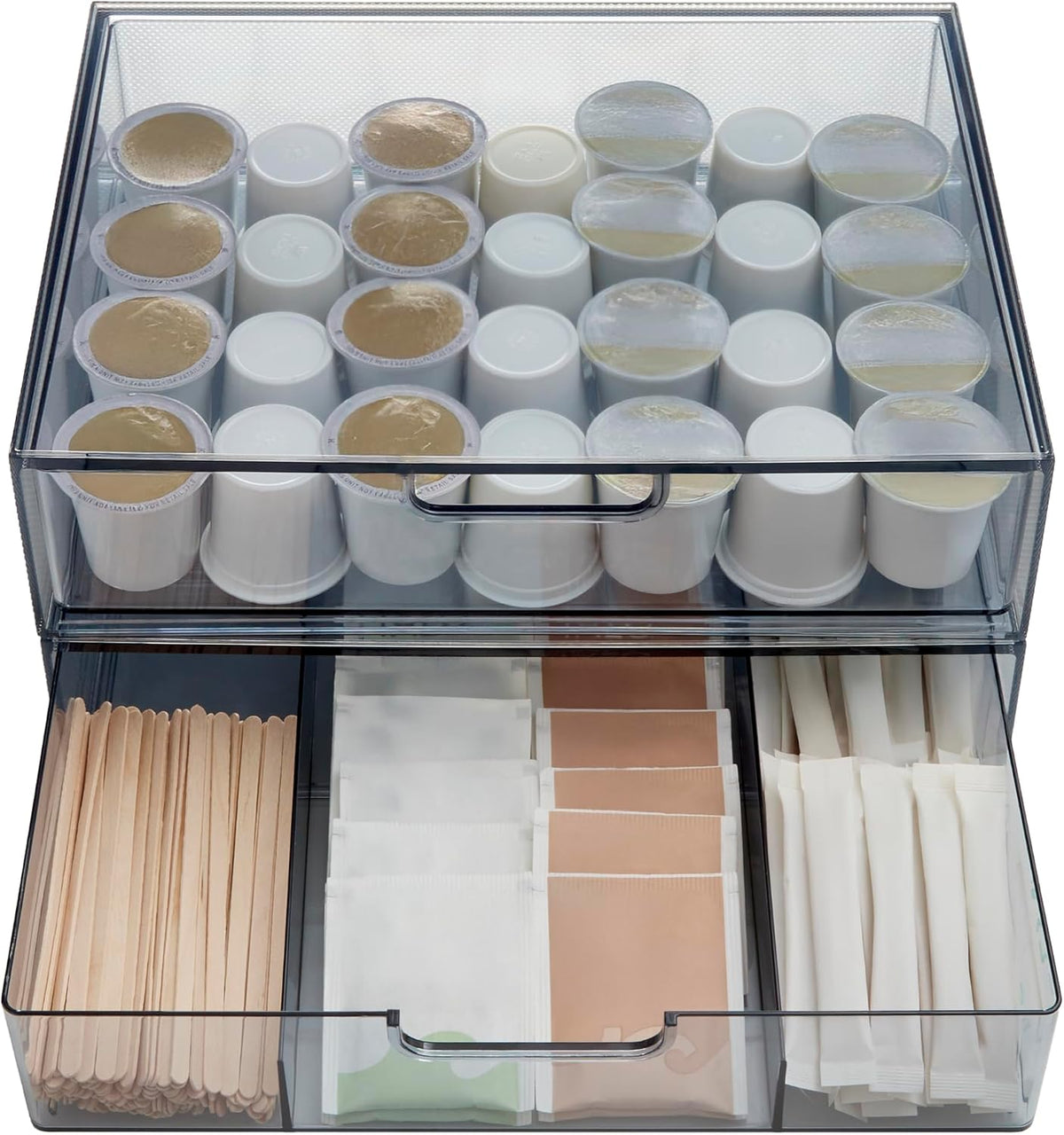 STAX Plastic Stackable Organizer Drawers (Set of 2) Clear | 12.5" Wide | Set Includes Two Open Drawer | Organize Office Desk Accessories & Sort Paper | Made in USA