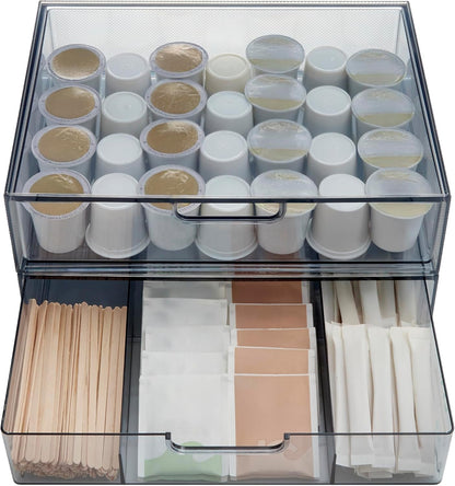 STAX Plastic Stackable Organizer Drawers (Set of 2) Clear | 12.5" Wide | Set Includes Two Open Drawer | Organize Office Desk Accessories & Sort Paper | Made in USA