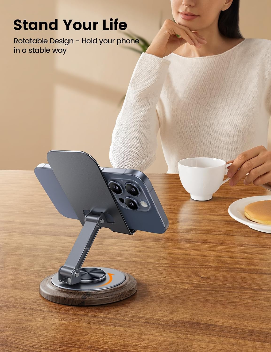 360° Rotation Cell Phone Stand for Desk, Sturdy Phone Holder