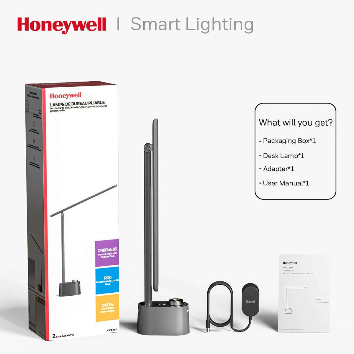 Honeywell HWT-H01 LED Desk Lamp, Foldable & Stepless Dimmable, Black
