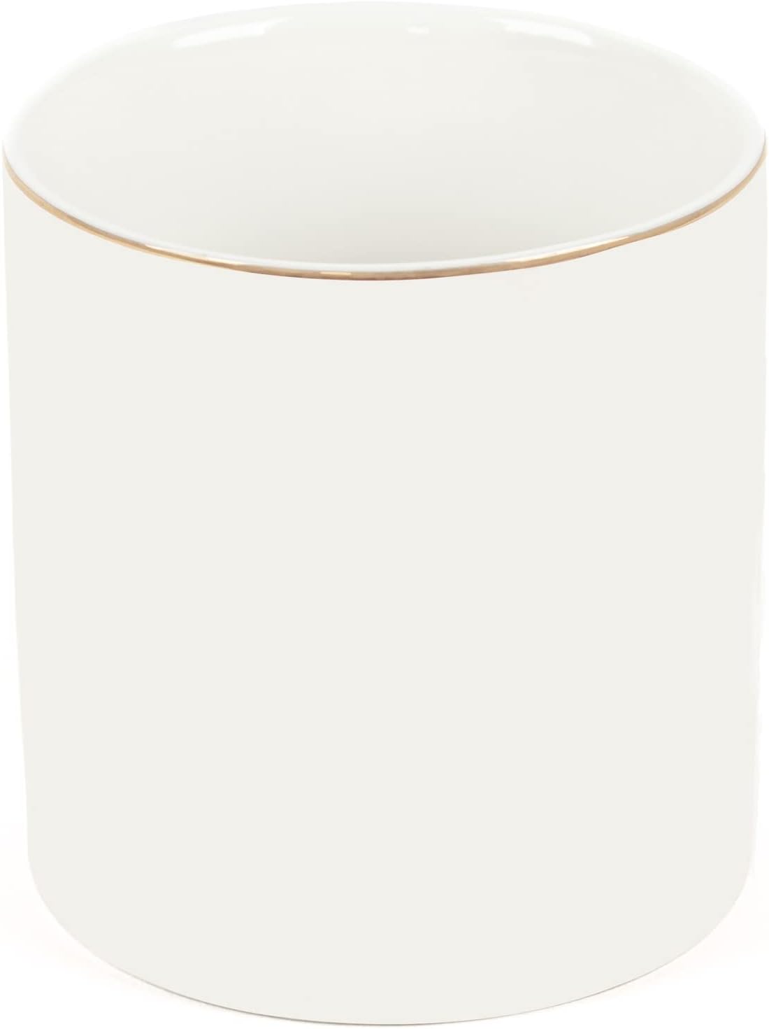 Ceramic Pencil Holder for Desk - Cute Gold Trim Pen Aesthetic Makeup Brush Cup Holder Organizer for Desktop Storage Stationery Office Home Supplies, White