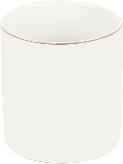 Ceramic Pencil Holder for Desk - Cute Gold Trim Pen Aesthetic Makeup Brush Cup Holder Organizer for Desktop Storage Stationery Office Home Supplies, White