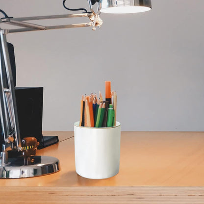 Ceramic Pencil Holder for Desk - Cute Gold Trim Pen Aesthetic Makeup Brush Cup Holder Organizer for Desktop Storage Stationery Office Home Supplies, White