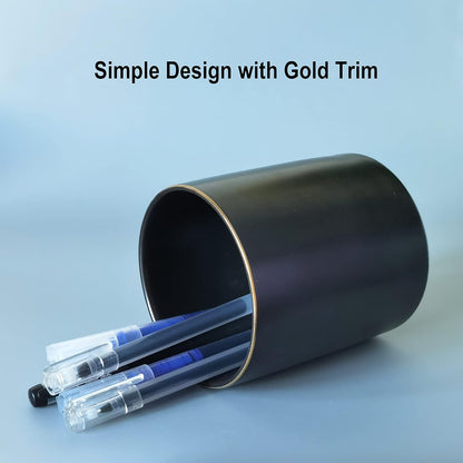 Ceramic Pencil Holder for Desk - Cute Gold Trim Pen Aesthetic Makeup Brush Cup Holder Organizer for Desktop Storage Stationery Office Home Supplies, White