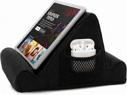Tablet Lap Cushion - Tablet and Phone Holder for Bed, Flights, and Travel, Two Angled Memory Foam Lap Desk for Reading and Hands Free Viewing, Compatible iPad and Kindle Accessories, Black