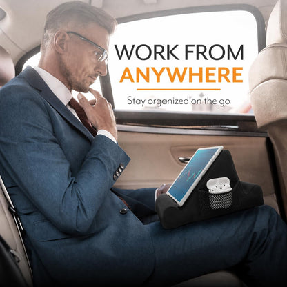 Tablet Lap Cushion - Tablet and Phone Holder for Bed, Flights, and Travel, Two Angled Memory Foam Lap Desk for Reading and Hands Free Viewing, Compatible iPad and Kindle Accessories, Black
