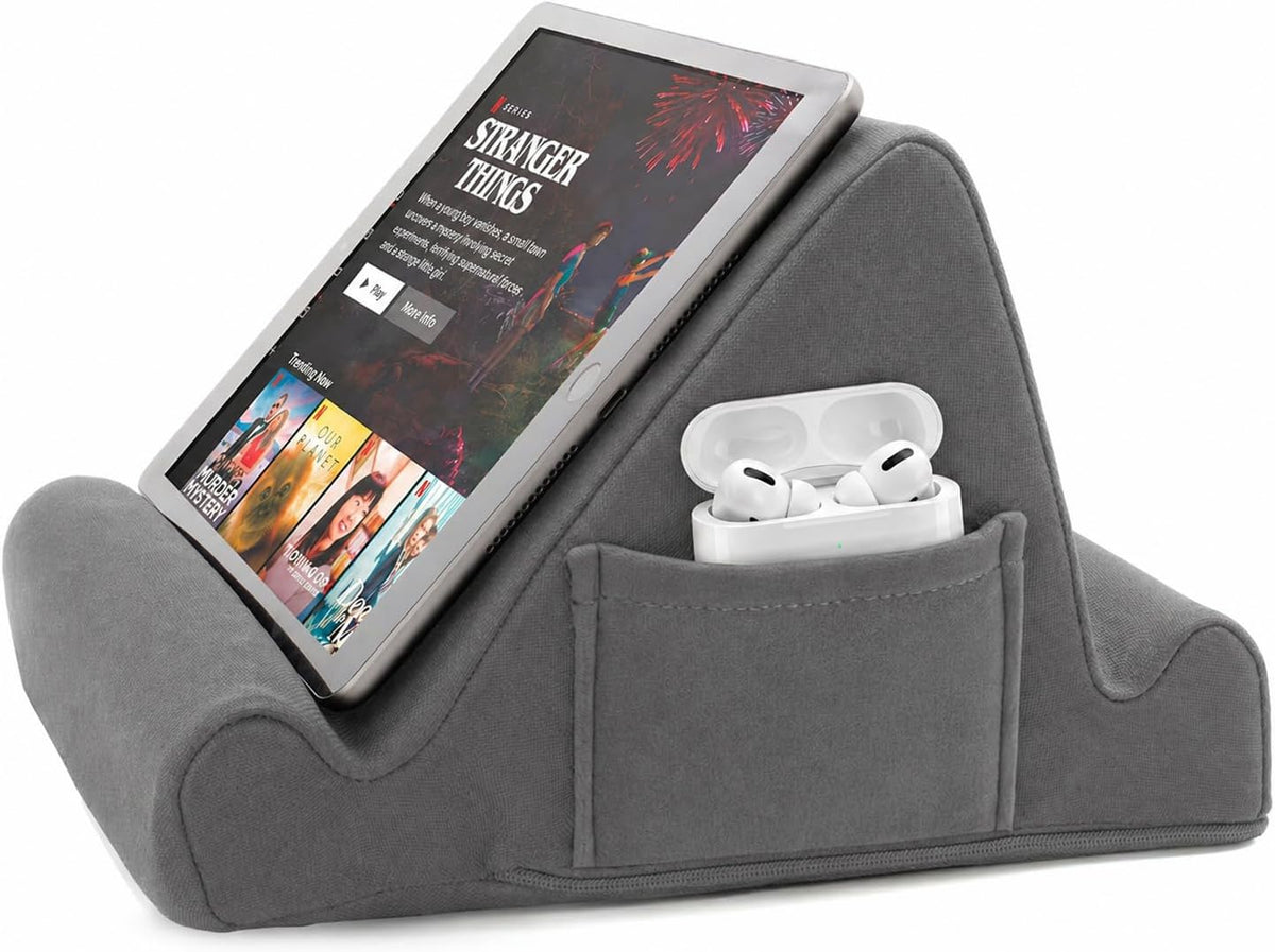Tablet Lap Cushion - Tablet and Phone Holder for Bed, Flights, and Travel, Two Angled Memory Foam Lap Desk for Reading and Hands Free Viewing, Compatible iPad and Kindle Accessories, Black